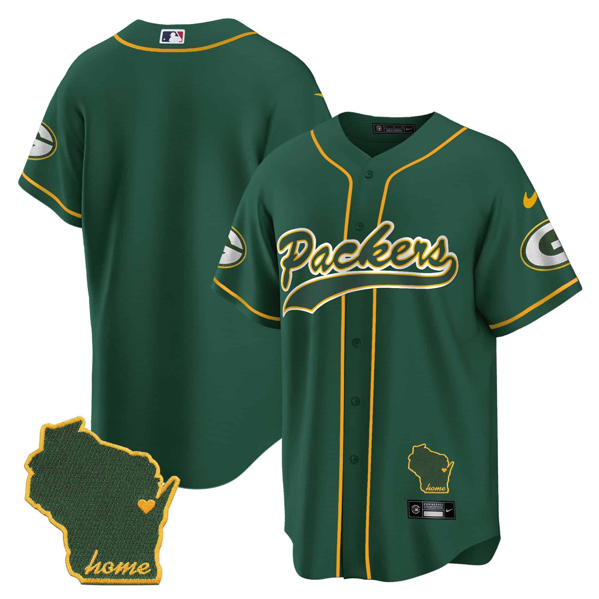 Men Green Bay Packers Blank Green 2024 Nike Home Patch Baseball NFL Jersey style 1
